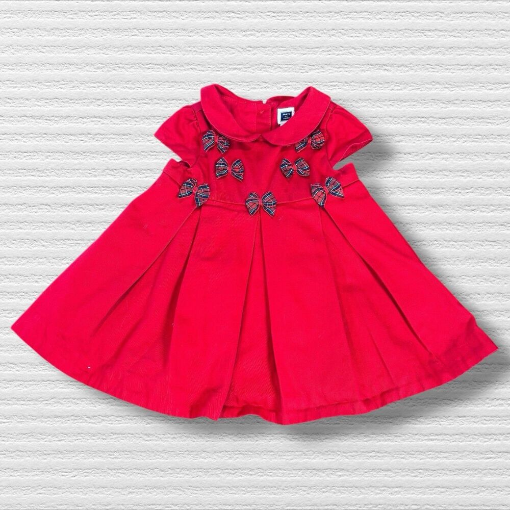 Janie and Jack Red Pleated Special Occasion Bow Dress 3-6m Holiday Christmas